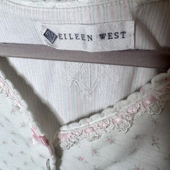 Eileen West Cotton Nightgown Sz L Floral Print Lace Trim Short‎ Sleeve Soft READ - Picture 4 of 9